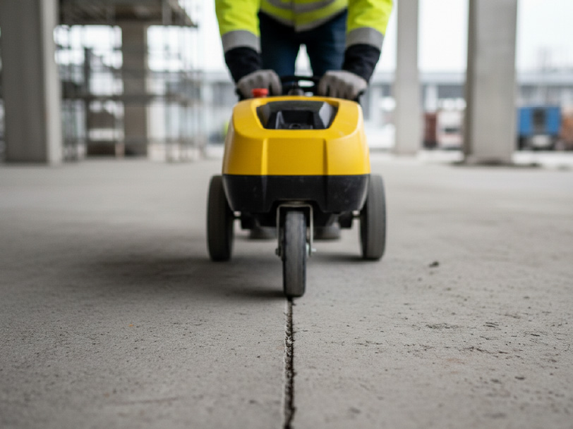 South East Scanning technician conducting GPR scan over cracked concrete slab