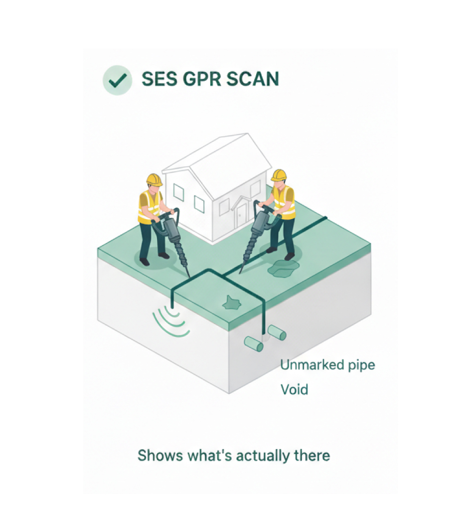 GPR scan confirming actual underground service locations on site