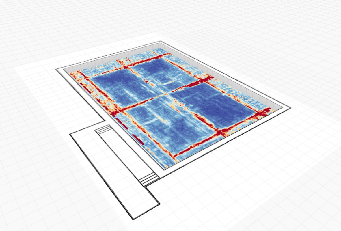 GPR scan 3D visual showing subsurface conditions beneath a pool slab
