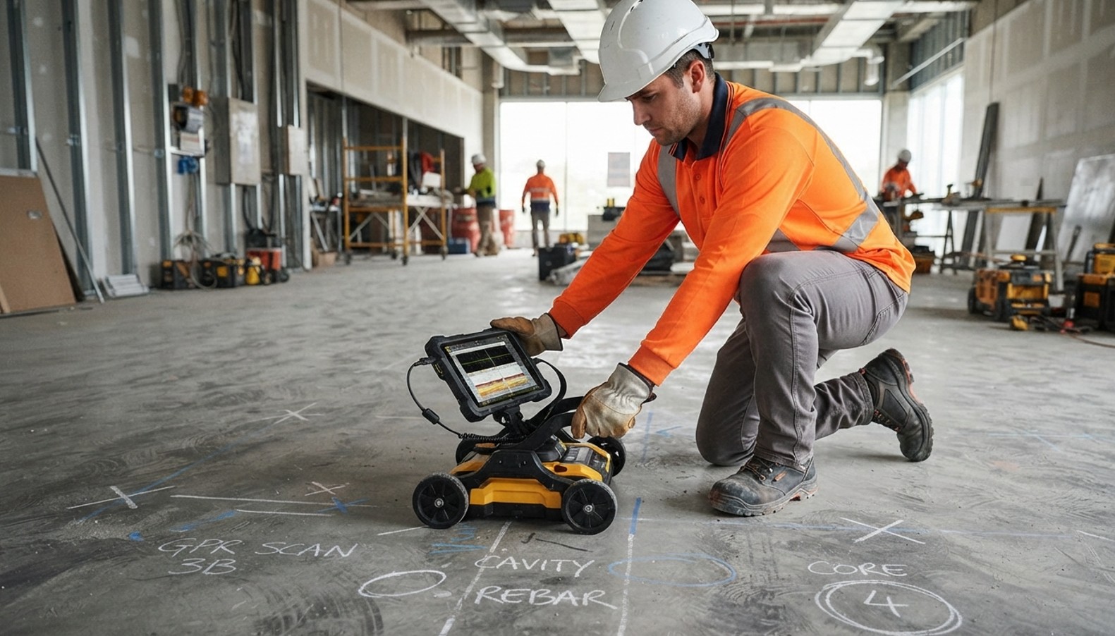 GPR scanner in use on a retail fit-out construction site