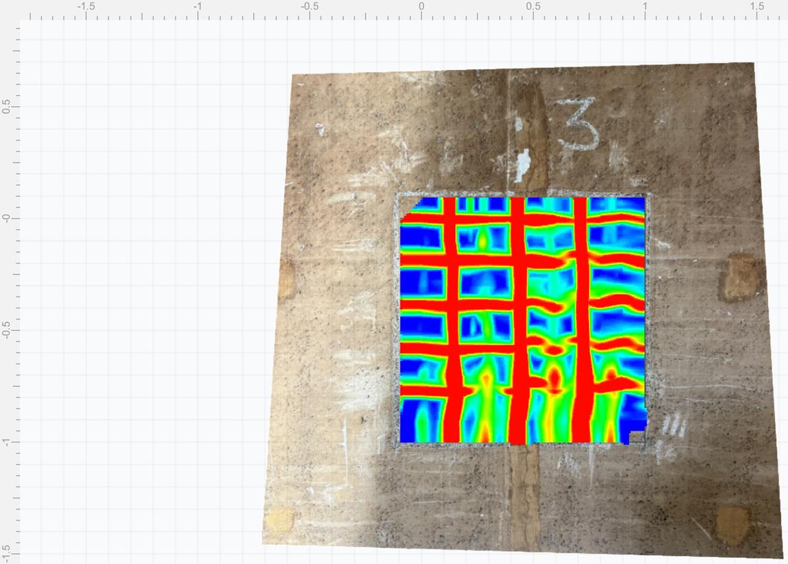 Depth slice at the first reinforcement layer showing a regular mesh pattern