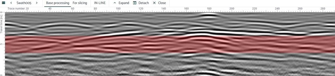 Processed radargram section through the anomaly location