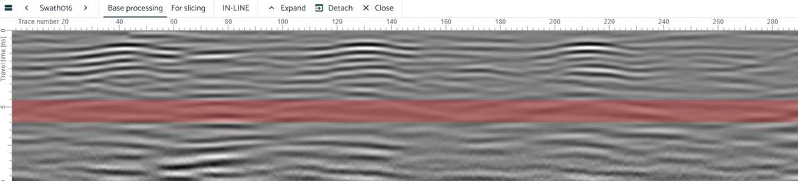 Processed radargram section through the control location showing two clean horizons