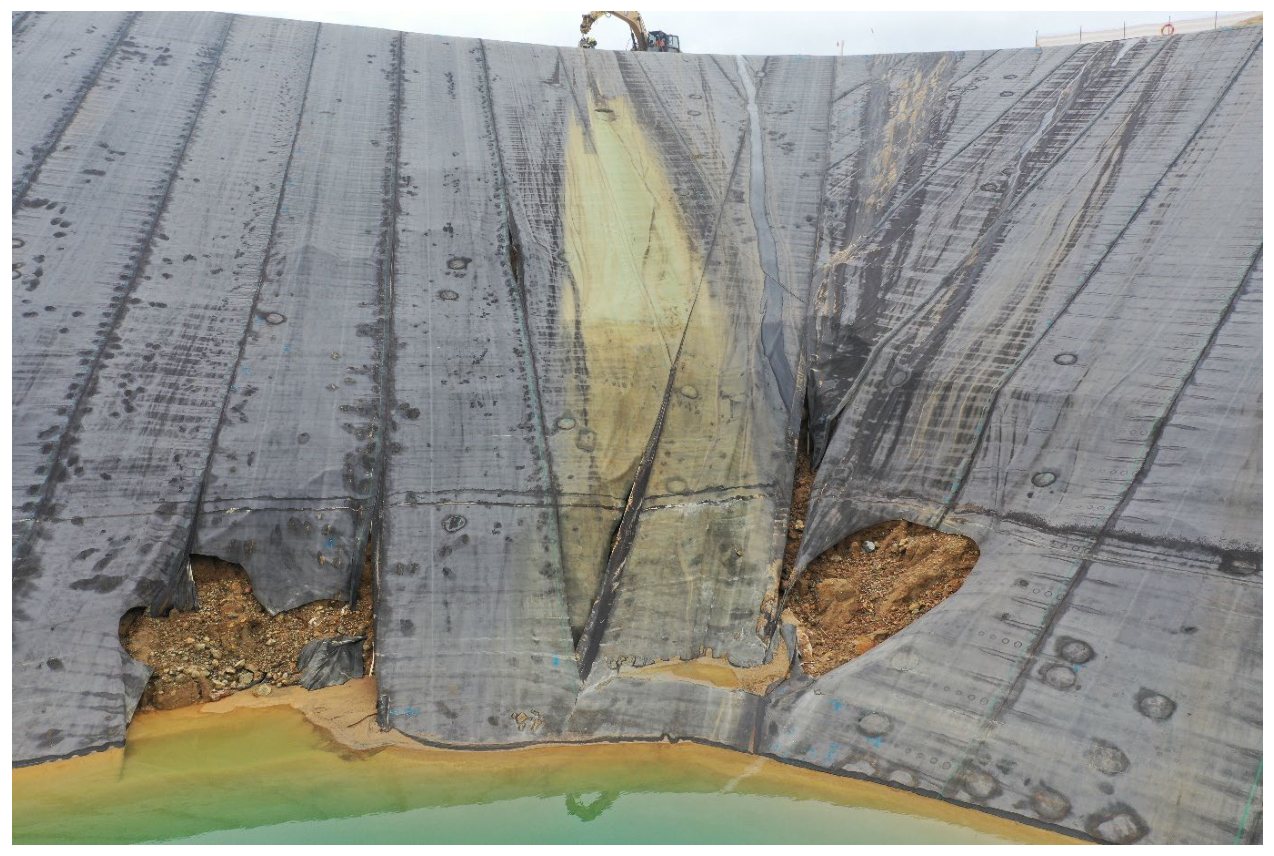 Close-up of liner failure and displaced fill within the surveyed area