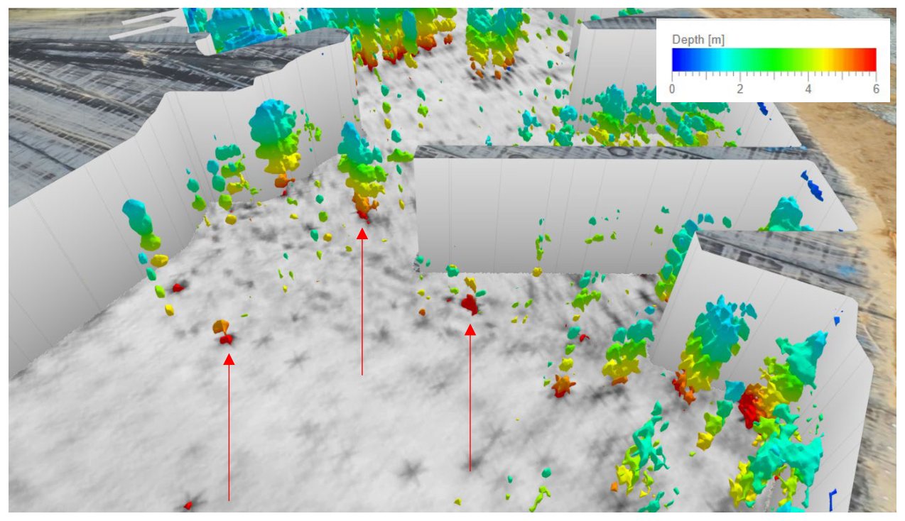 Anomalies present in the lower layers that are not evident in the upper layers