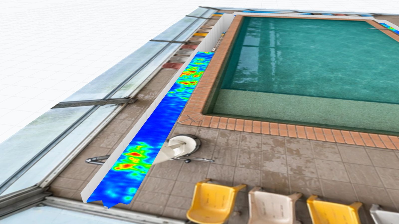 Oblique 3D view of GPR data showing the main anomalous zone beside a pool hoist