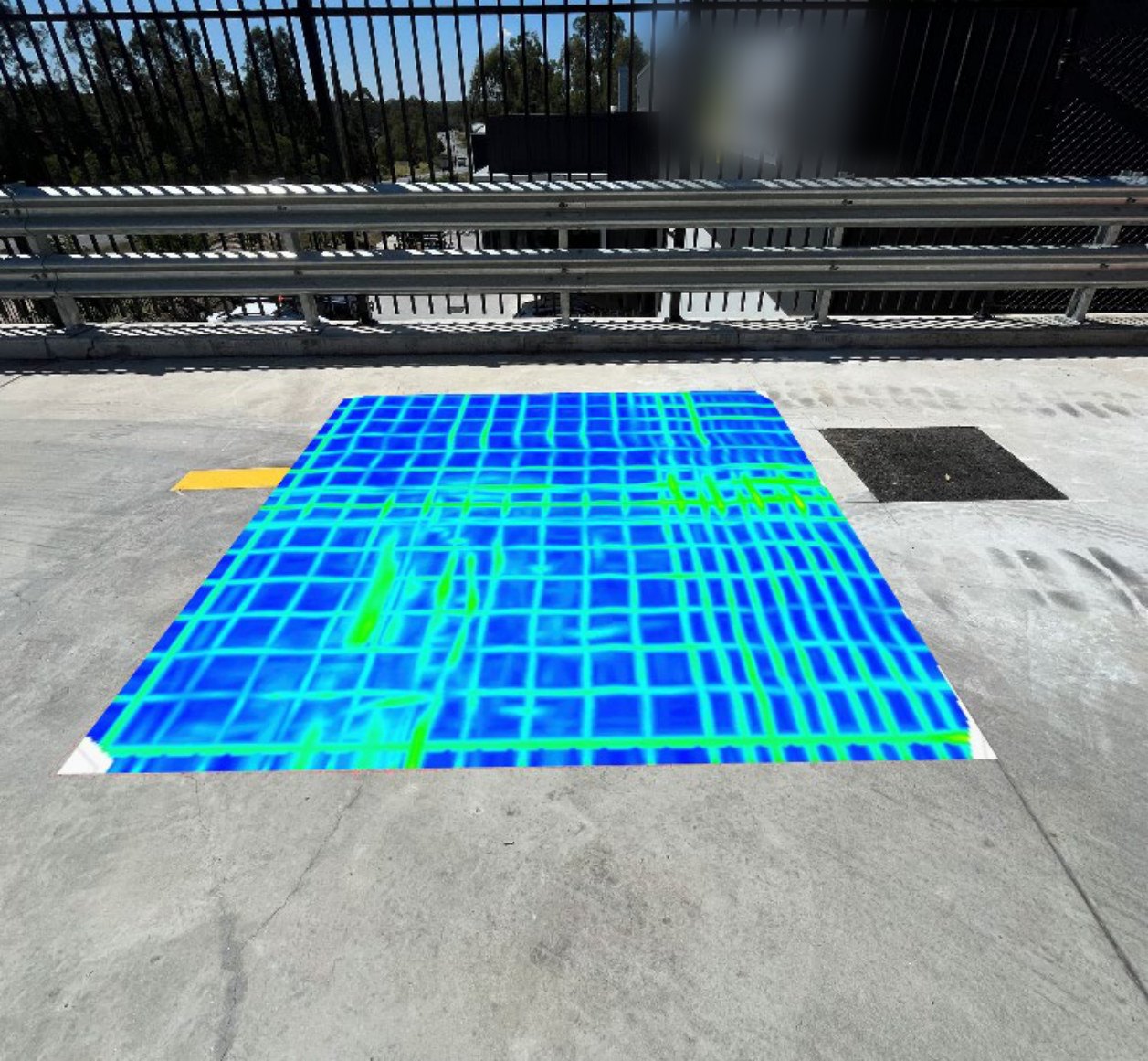GPR reinforcement map showing a regular bar grid in a concrete slab